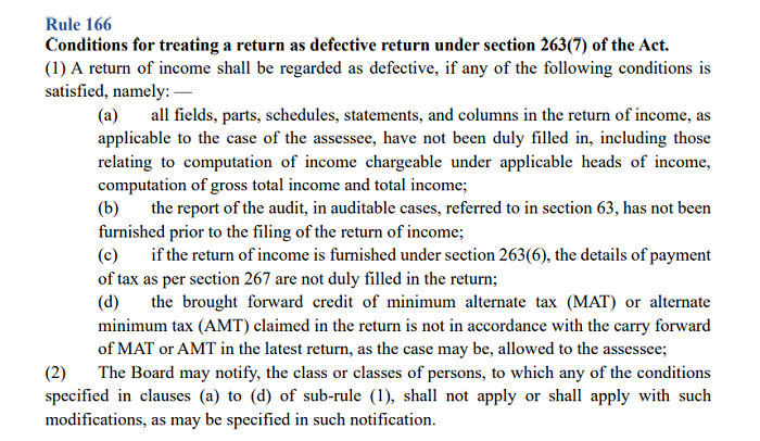 New Rule 166 Prescribes Conditions for Defective Return Under Section 263(7)