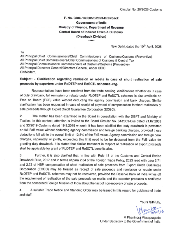 CBIC Issues Big Relief for Exporters on RoDTEP & RoSCTL Claims Amid Short Realisation