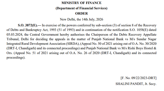 Finance Ministry Empowers DRAT Delhi Chairperson to Decide PNB Appeals Finance Ministry Empowers DRAT Delhi Chairperson to Decide PNB Appeals