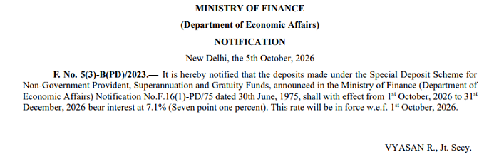 Special Deposit Scheme Interest Rate Fixed at 7.1% for Oct-Dec 2026