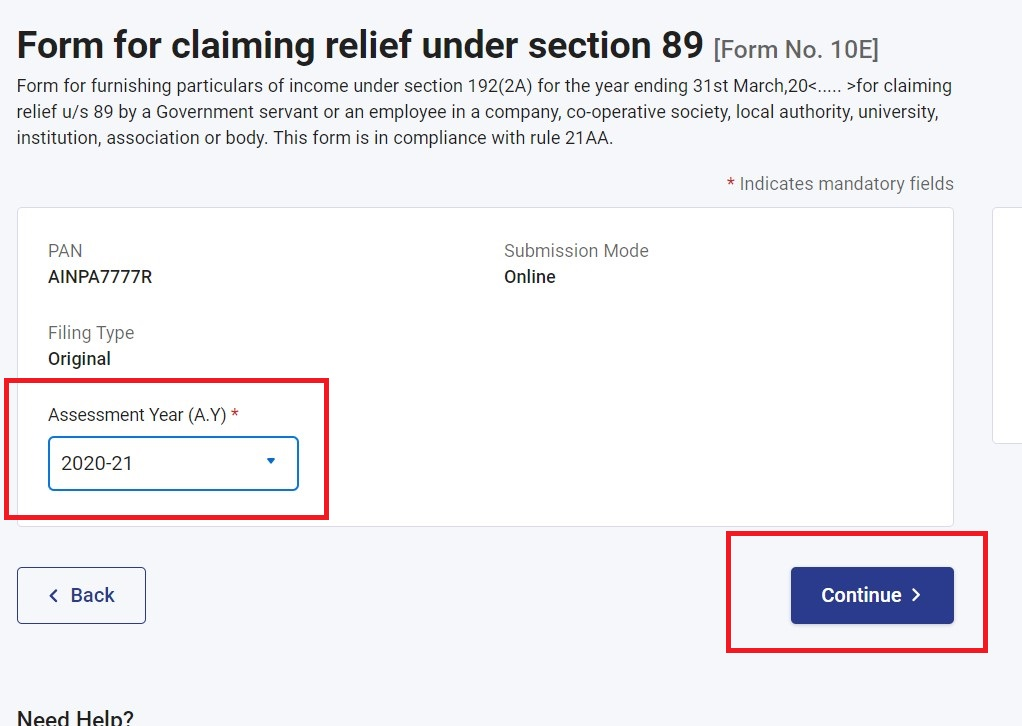 Form for claiming relief under Section 89