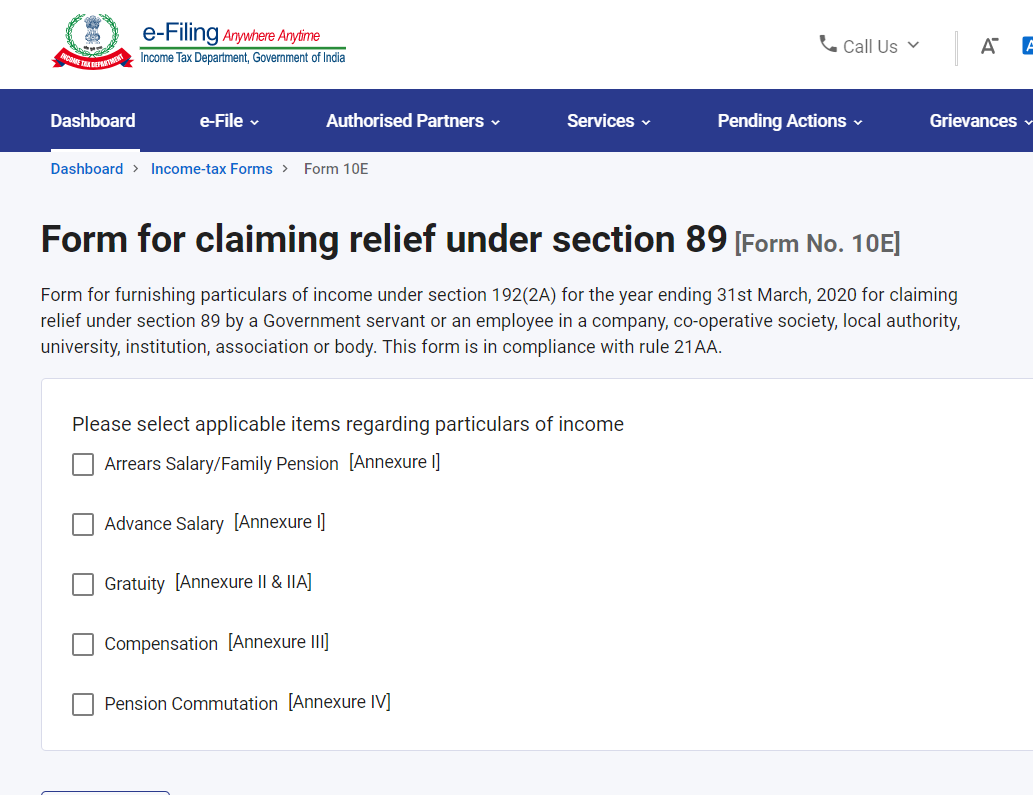 Form for claiming relief under Section 89