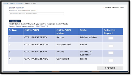 Kindly select the GSTIN which you want to report in the GST Portal