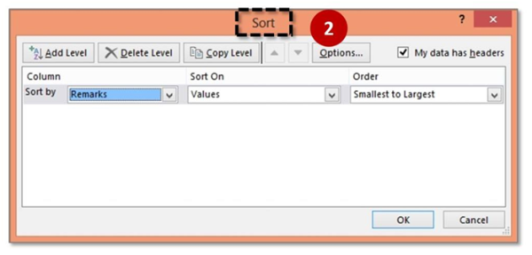 Sort the data table