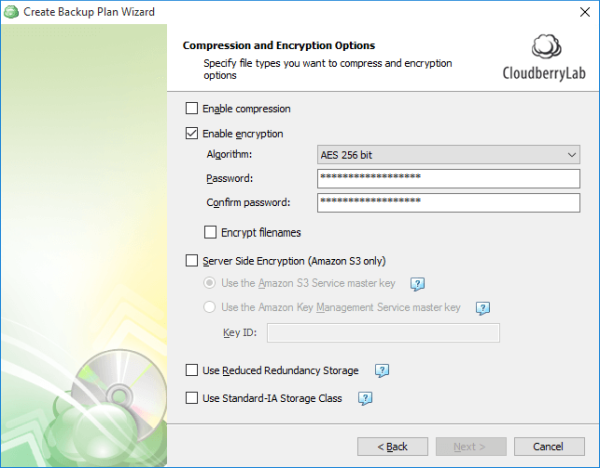CloudBerry Backup Compression