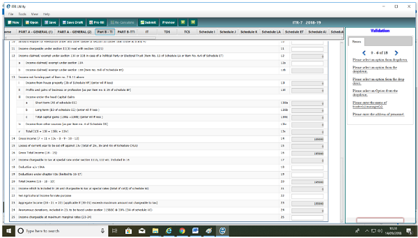 Screen Shot of Income below exemption limit in ITR-7