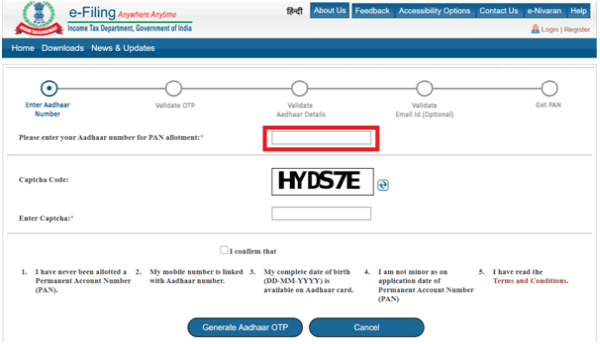 Enter your Aadhaar number, captcha code and confirm