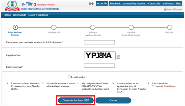 Click on Generate Aadhaar OTP