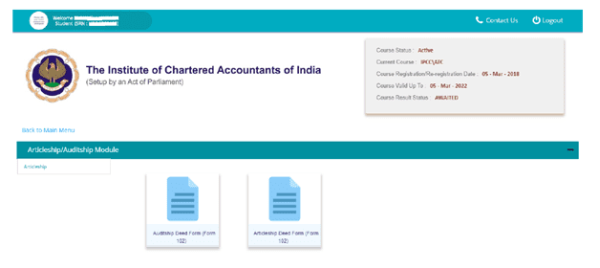 Icon for articleship termination form appears