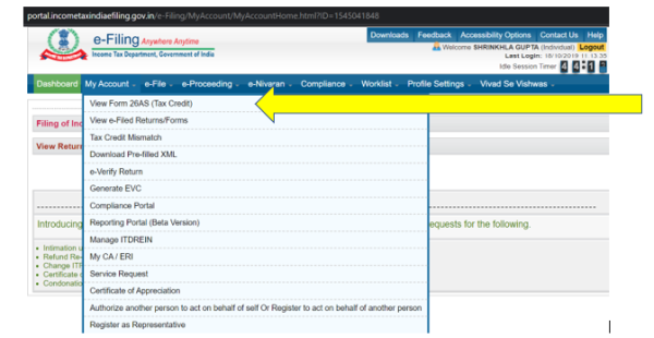 Click on View Form 26AS (Tax Credit) option