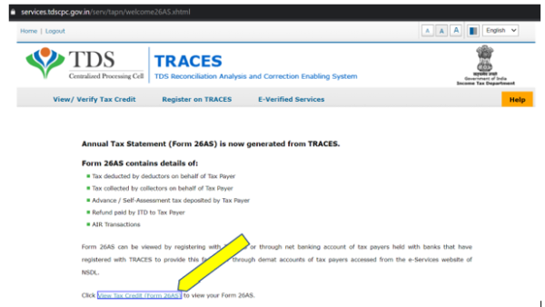 View tax Credit (Form 26AS)