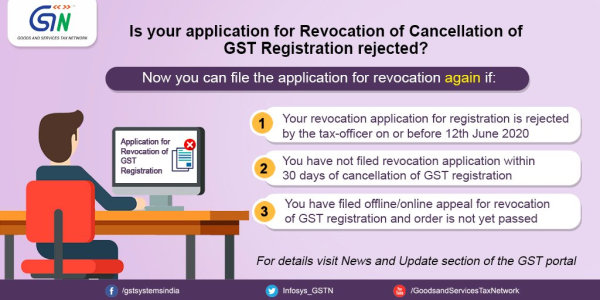 Is your application for revocation of the cancellation of GST Registration rejected?