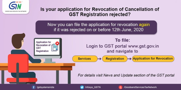 Is your application for revocation of the cancellation of GST Registration rejected?