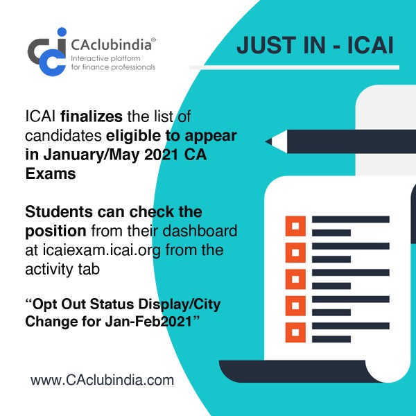 ICAI finalizes list of candidates eligible to appear in January/May 2021 CA Exams