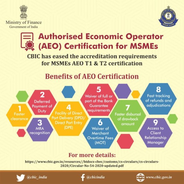 CBIC eases the accreditation requirements for MSMEs AEO T1 & T2 certification