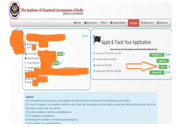 Click on link in front of Admit Card