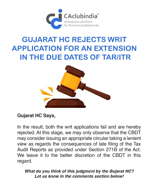 Gujarat HC rejects writ application for an extension in the due dates of TAR/ITR