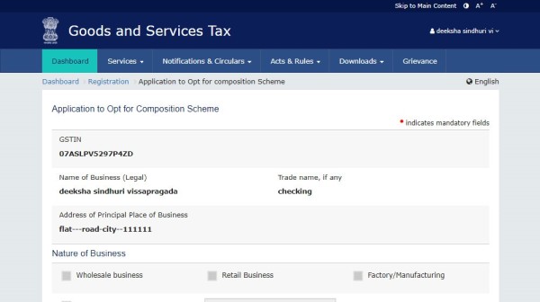 Directed to a new screen – Application to Opt for Composition Levy