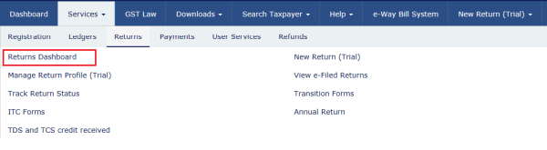 Click the Returns Dashboard link on the Dashboard