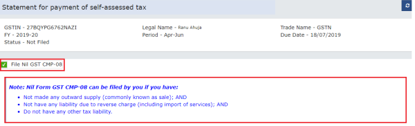 Select the check box for File Nil GST CMP-08