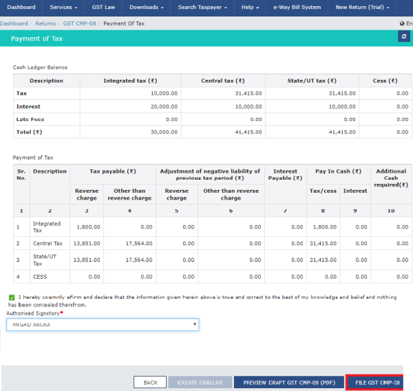 Click on FILE GST CMP-0