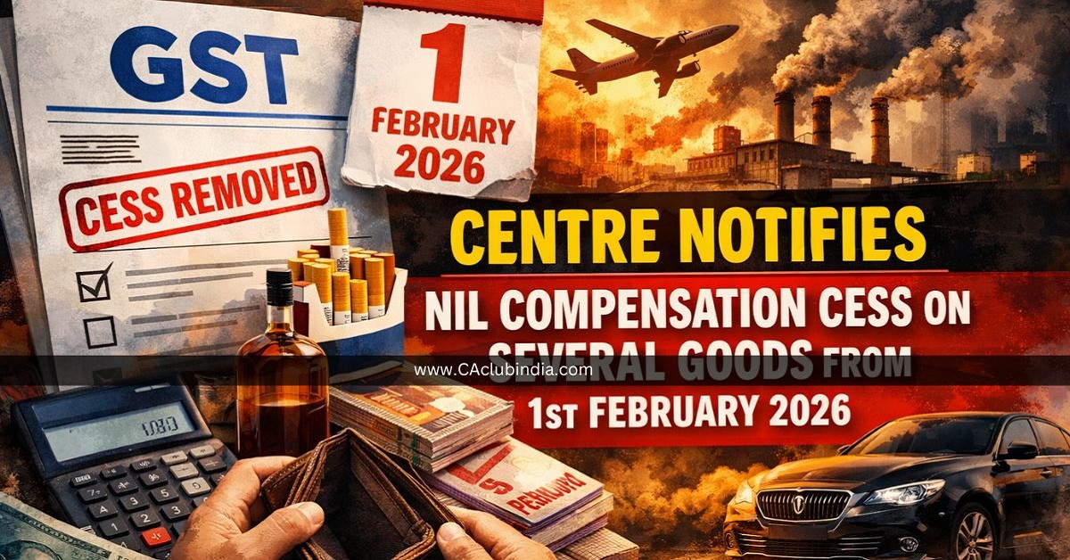 Centre Notifies Nil Compensation Cess on Several Goods from 1st February 2026