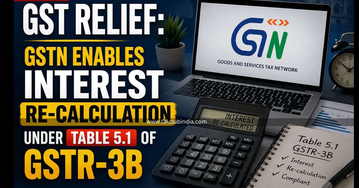 Big GST Relief: GSTN Enables Interest Re-Calculation under Table 5.1 of GSTR-3B