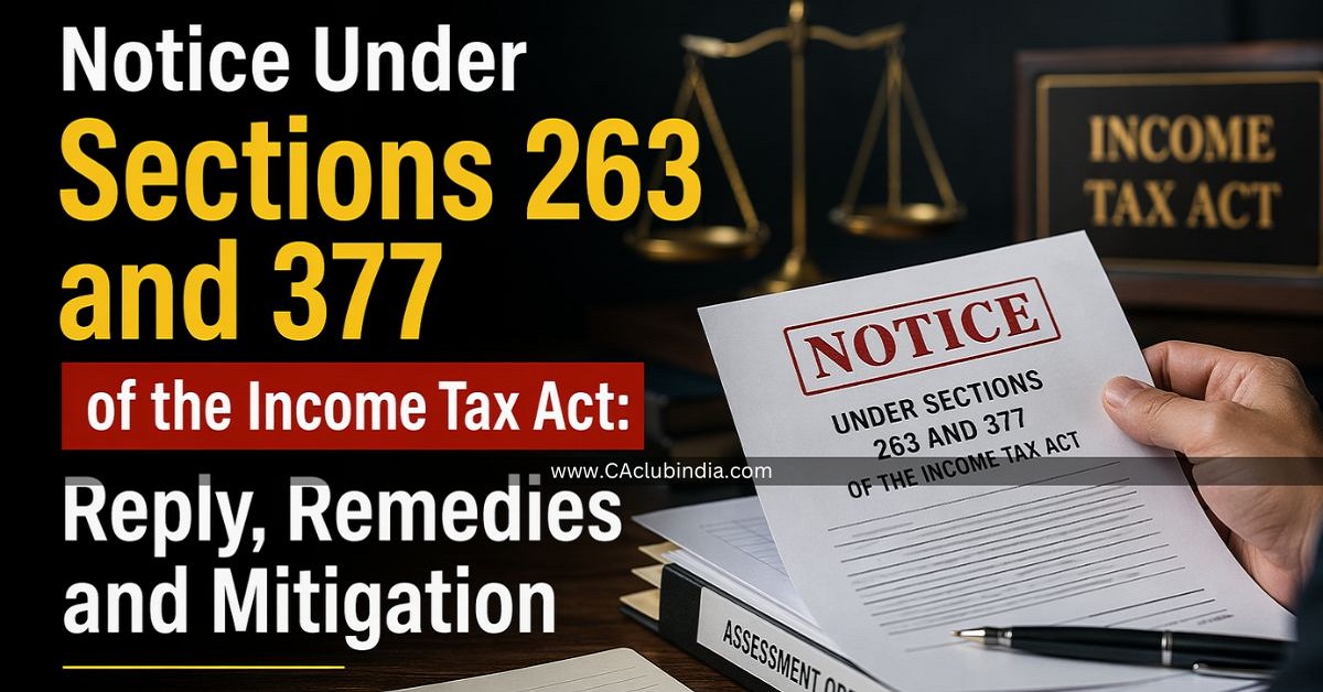 Notice Under Sections 263 and 377 of the Income Tax Act: Reply, Remedies and Mitigation