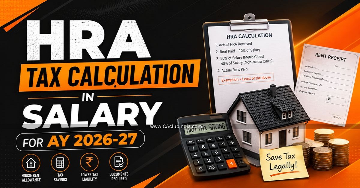 HRA Tax Calculation in Salary For AY 2026-27 HRA Tax Calculation in Salary For AY 2026-27