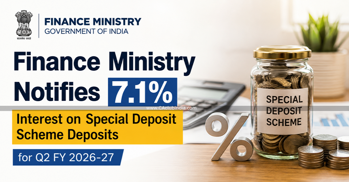 Finance Ministry Notifies 7.1 Interest on Special Deposit Scheme Deposits for Q2 FY 2026-27 Finance Ministry Notifies 7.1 Interest on Special Deposit Scheme Deposits for Q2 FY 2026-27