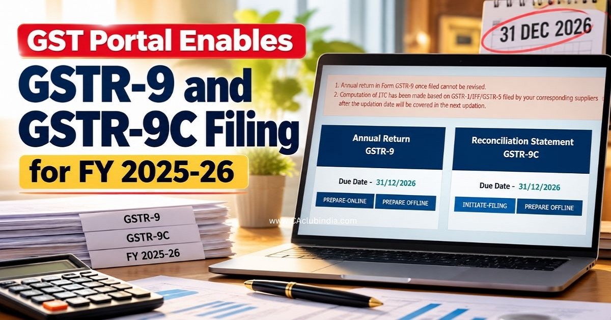 GST Portal Enables GSTR-9 and GSTR-9C Filing for FY 2025-26 GST Portal Enables GSTR-9 and GSTR-9C Filing for FY 2025-26