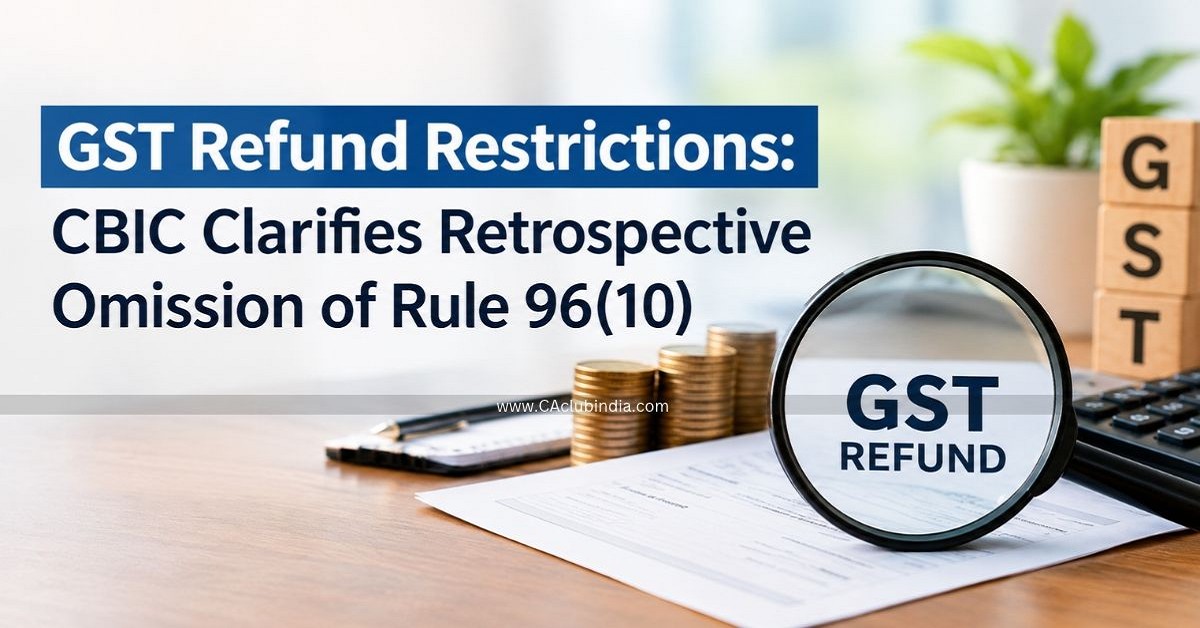 GST Refund Restrictions: CBIC Clarifies Retrospective Omission of Rule 96(10) GST Refund Restrictions: CBIC Clarifies Retrospective Omission of Rule 96(10)