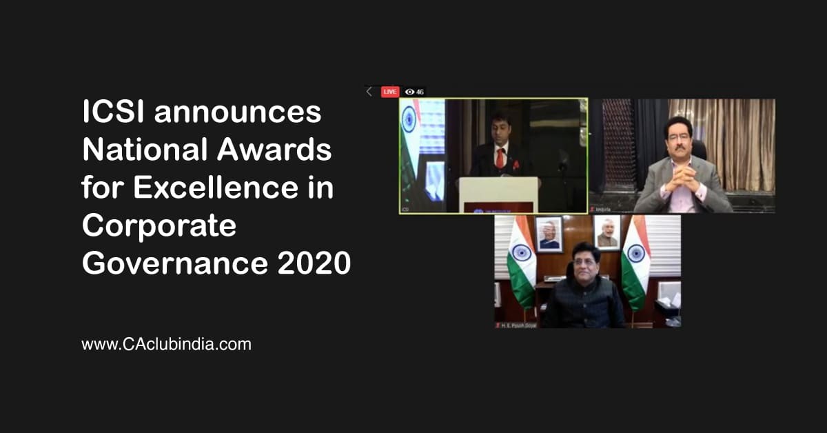 ICSI announces National Awards for Excellence in Corporate Governance 2020