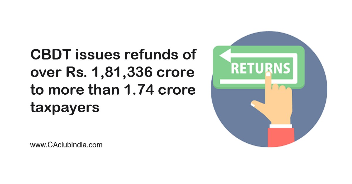 CBDT issues refunds of over Rs. 1,81,336 crore to more than 1.74 crore taxpayers