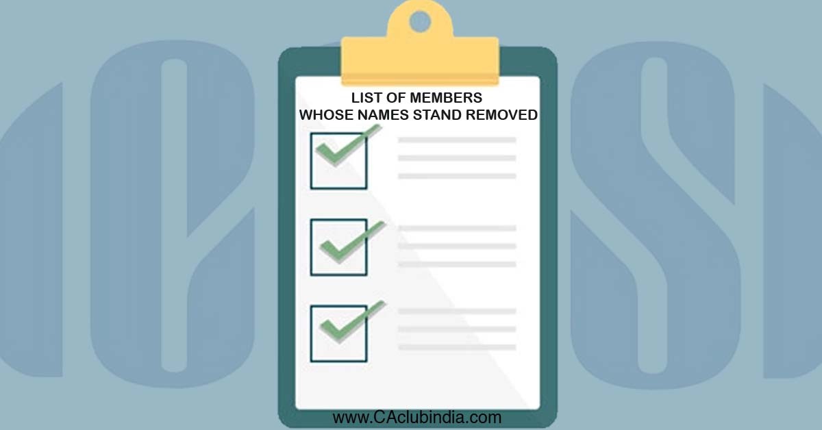 List of members whose names stand removed from the Register of Members by ICSI