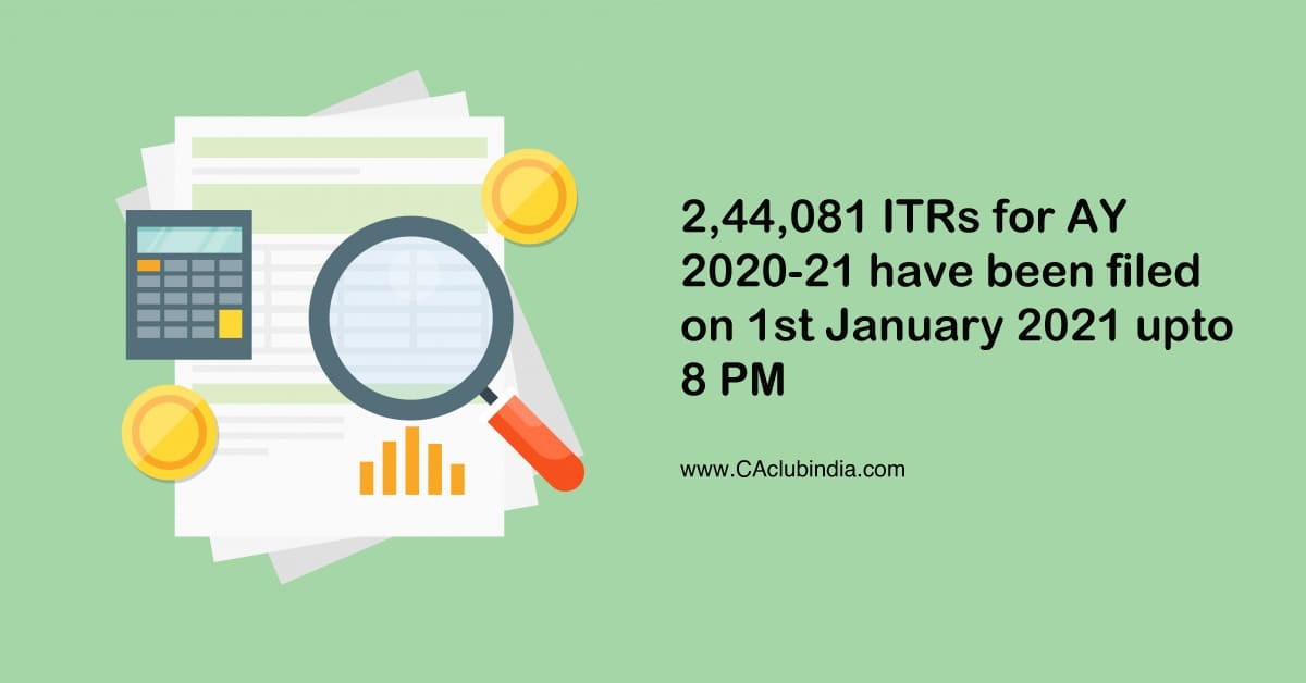 2,44,081 ITRs for AY 2020-21 have been filed on 1st January 2021 upto 8 PM