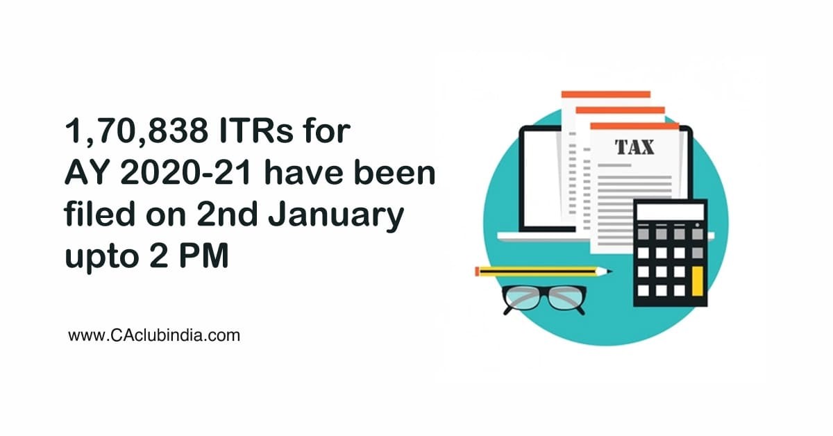 1,70,838 ITRs for AY 2020-21 have been filed on 2nd January upto 2 PM