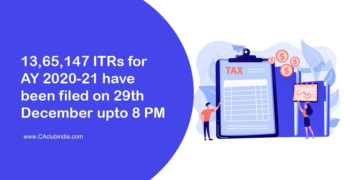 13,65,147 ITRs for AY 2020-21 have been filed on 29th December upto 8 PM