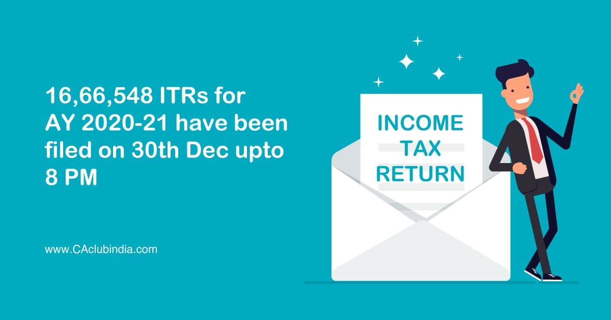 16,66,548 ITRs for AY 2020-21 have been filed on 30th December up to 8 PM