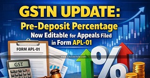 GSTN Update: Pre-Deposit Percentage Now Editable for Appeals Filed in Form APL-01