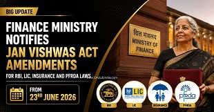 Finance Ministry Notifies Jan Vishwas Act Amendments for RBI, LIC, Insurance and PFRDA Laws from 23rd June 2026