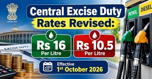 Central Excise Duty Rates Revised: Rs 16 and Rs 10.5 Per Litre Effective 1st October 2026